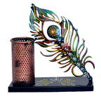 Handcrafted Metal Peacock Feather Pen Holder I-292-A