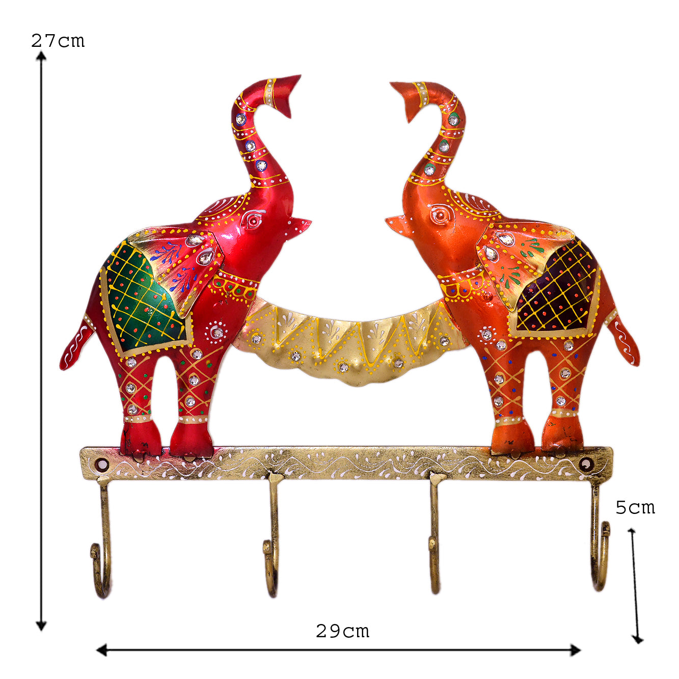 Twin Elephant Key Holder with Metal Hooks I-296-A