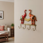 Twin Elephant Key Holder with Metal Hooks I-296-A