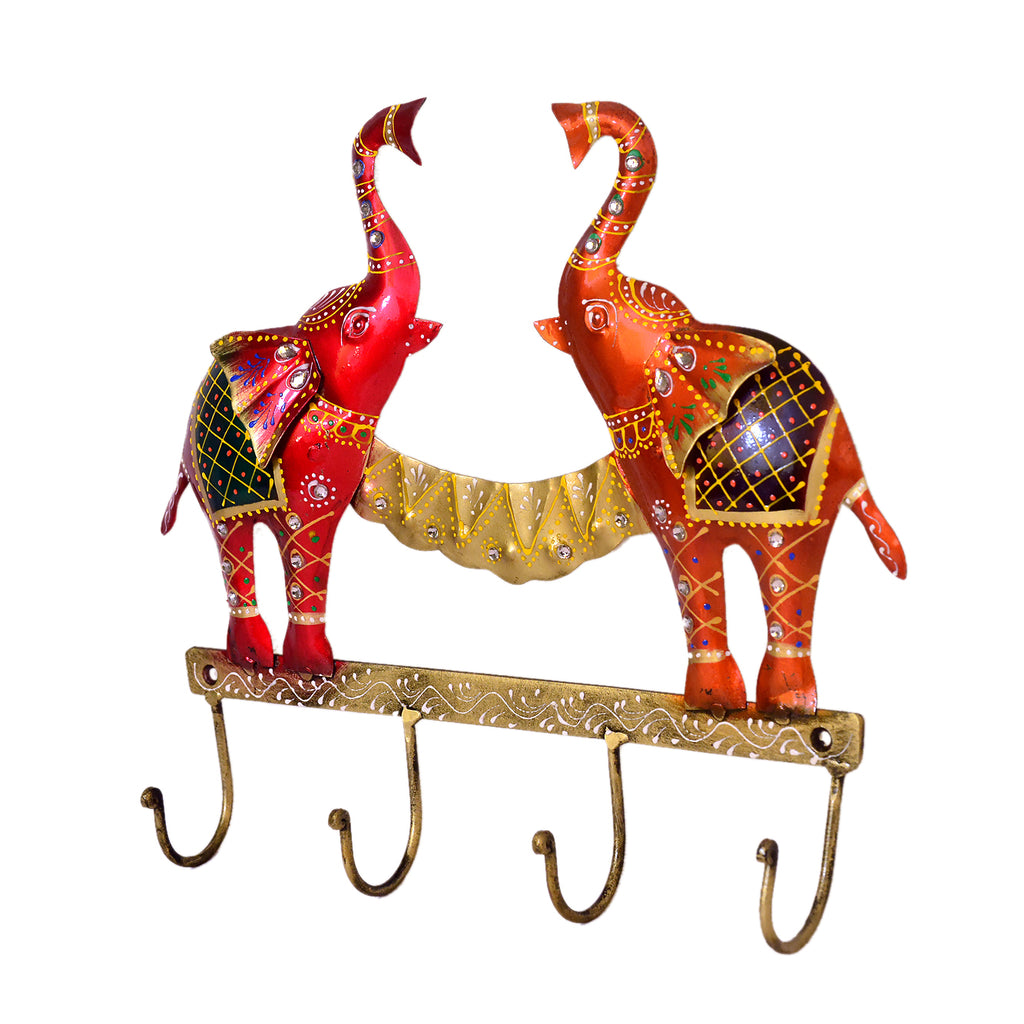 Twin Elephant Key Holder with Metal Hooks I-296-A
