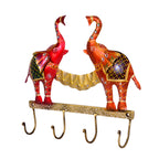 Twin Elephant Key Holder with Metal Hooks I-296-A