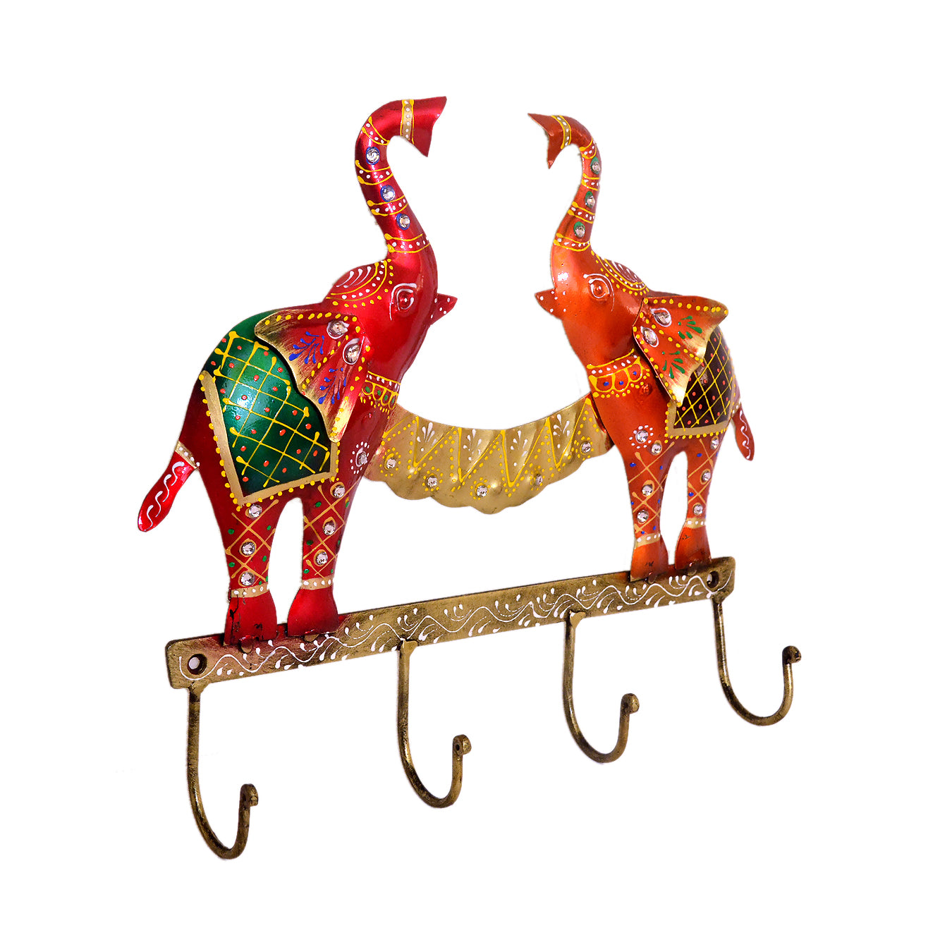 Twin Elephant Key Holder with Metal Hooks I-296-A
