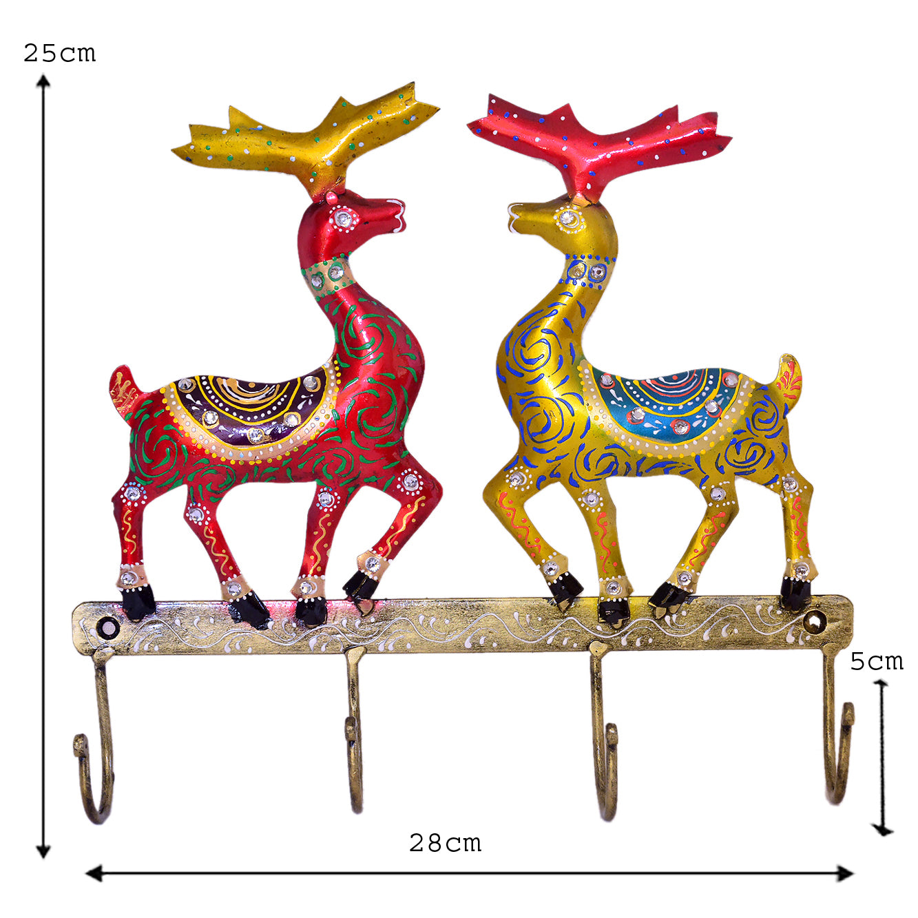 Deer Wall Hook - Vibrant Hand-Painted Dual Deer Design I-297-A