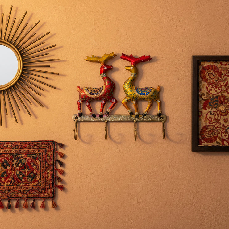 Deer Wall Hook - Vibrant Hand-Painted Dual Deer Design I-297-A