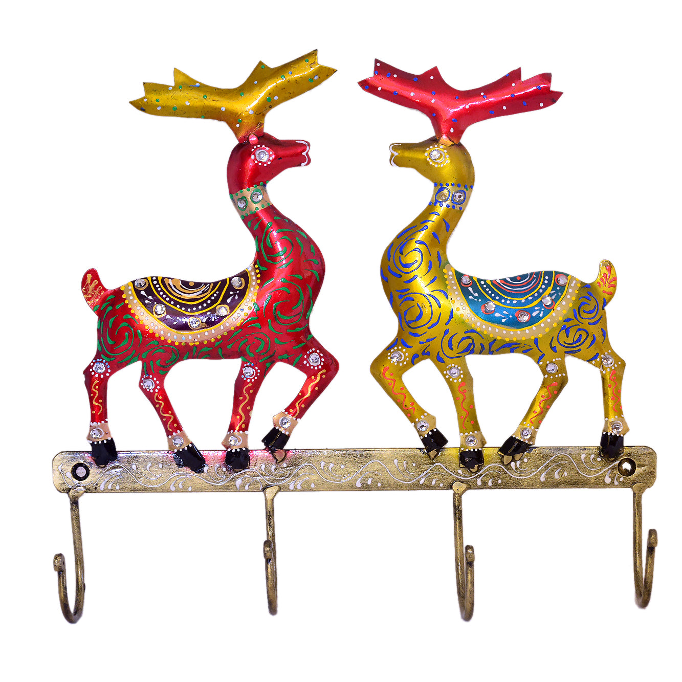 Deer Wall Hook - Vibrant Hand-Painted Dual Deer Design I-297-A