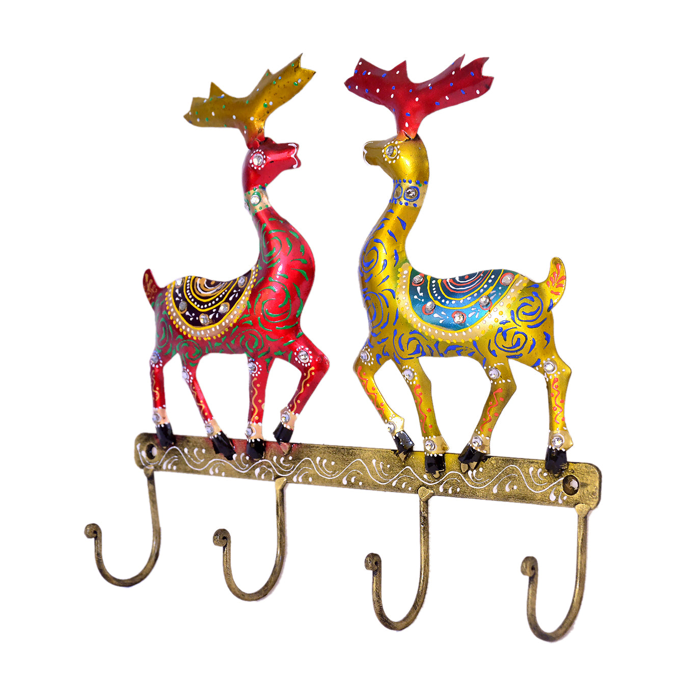 Deer Wall Hook - Vibrant Hand-Painted Dual Deer Design I-297-A