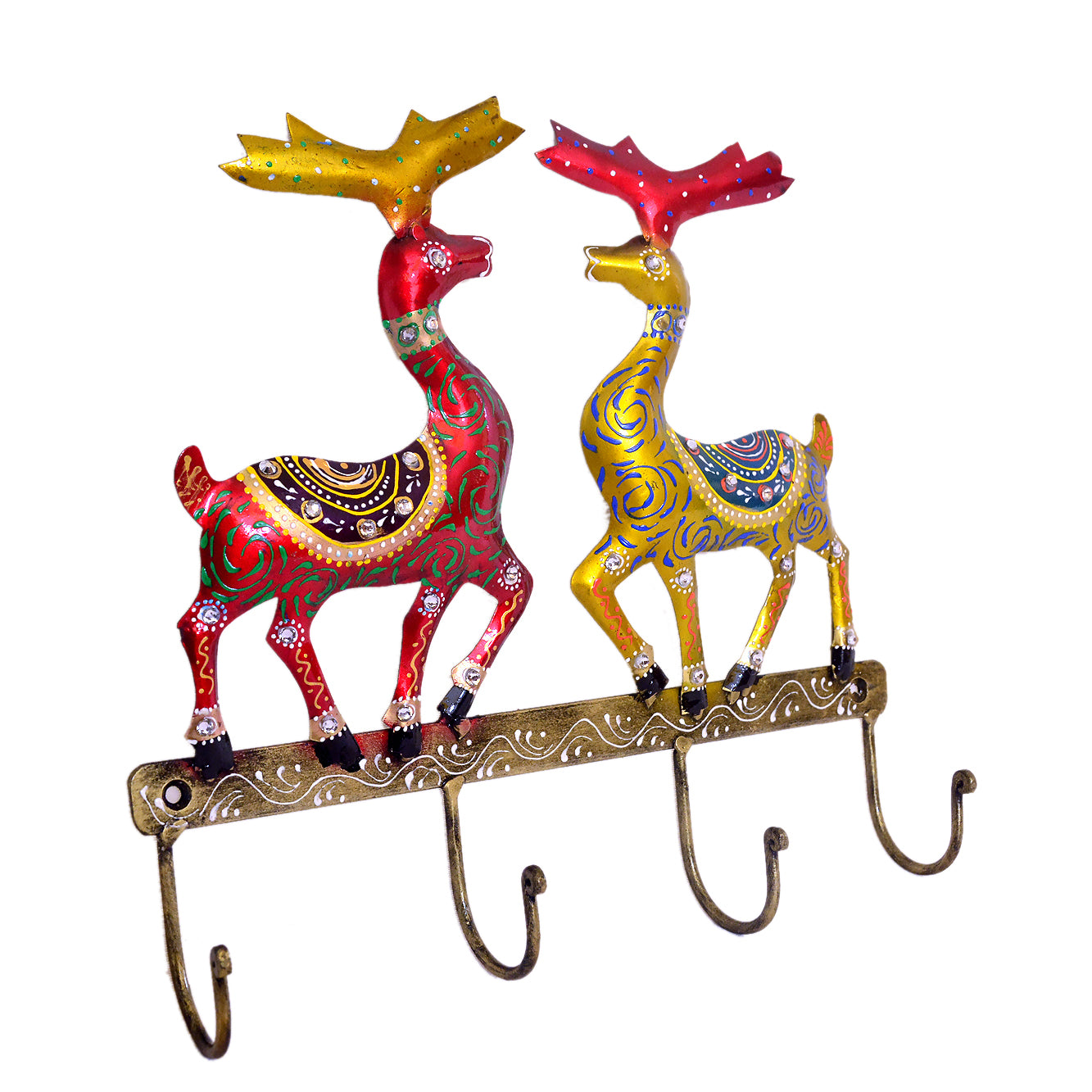 Deer Wall Hook - Vibrant Hand-Painted Dual Deer Design I-297-A