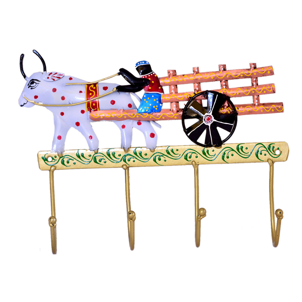 Handcrafted Bullock Cart Key Holder with Hooks I-302-A