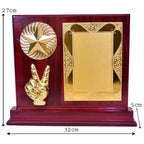 Elegant Wooden Memento with Golden Star & Victory Hand Design M-225-A