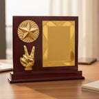 Elegant Wooden Memento with Golden Star & Victory Hand Design M-225-A