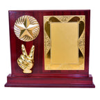 Elegant Wooden Memento with Golden Star & Victory Hand Design M-225-A