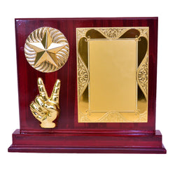 Elegant Wooden Memento with Golden Star & Victory Hand Design M-225-A
