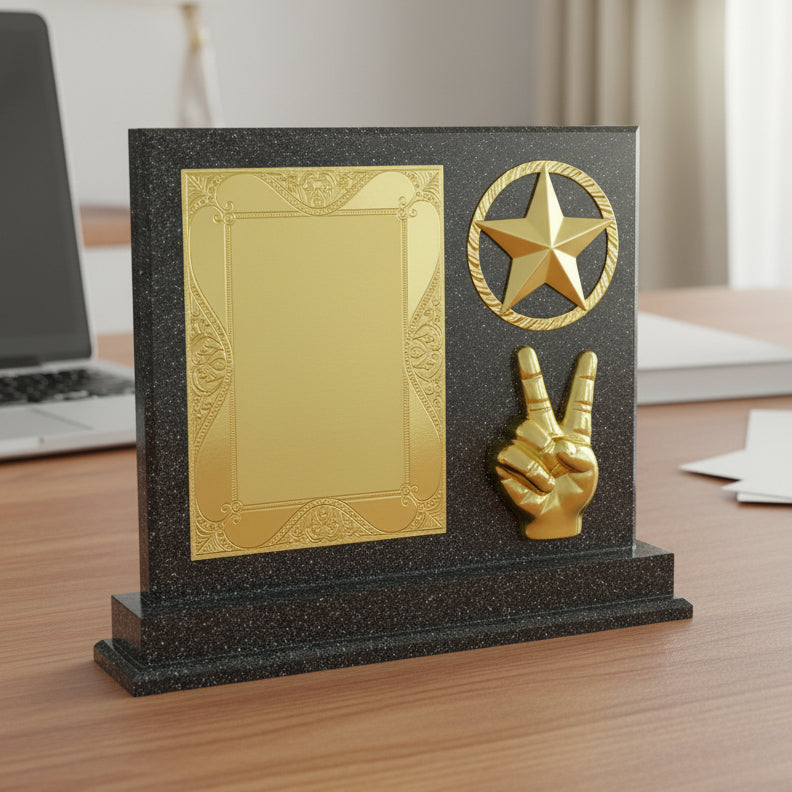 Premium Wooden Achievement Award with Star and Victory Symbols M-228-A
