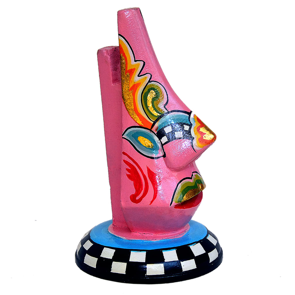 Hand-Painted Wooden Abstract Face Sculpture, A Stunning Artistic Accent WD-18-B