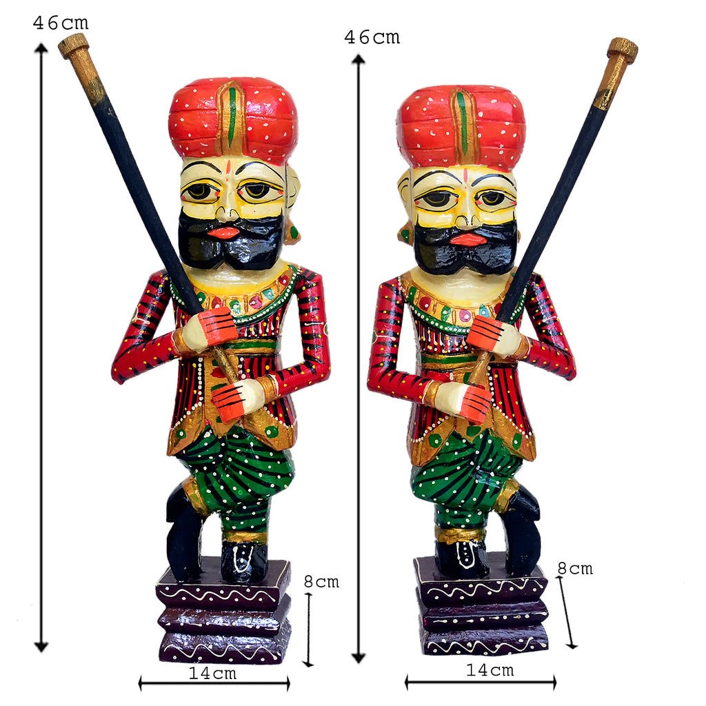 Handcrafted Wooden Rajasthani Warrior Figurines - Set of 2 WD-193-A