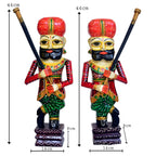Handcrafted Wooden Rajasthani Warrior Figurines - Set of 2 WD-193-A