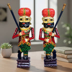 Handcrafted Wooden Rajasthani Warrior Figurines - Set of 2 WD-193-A