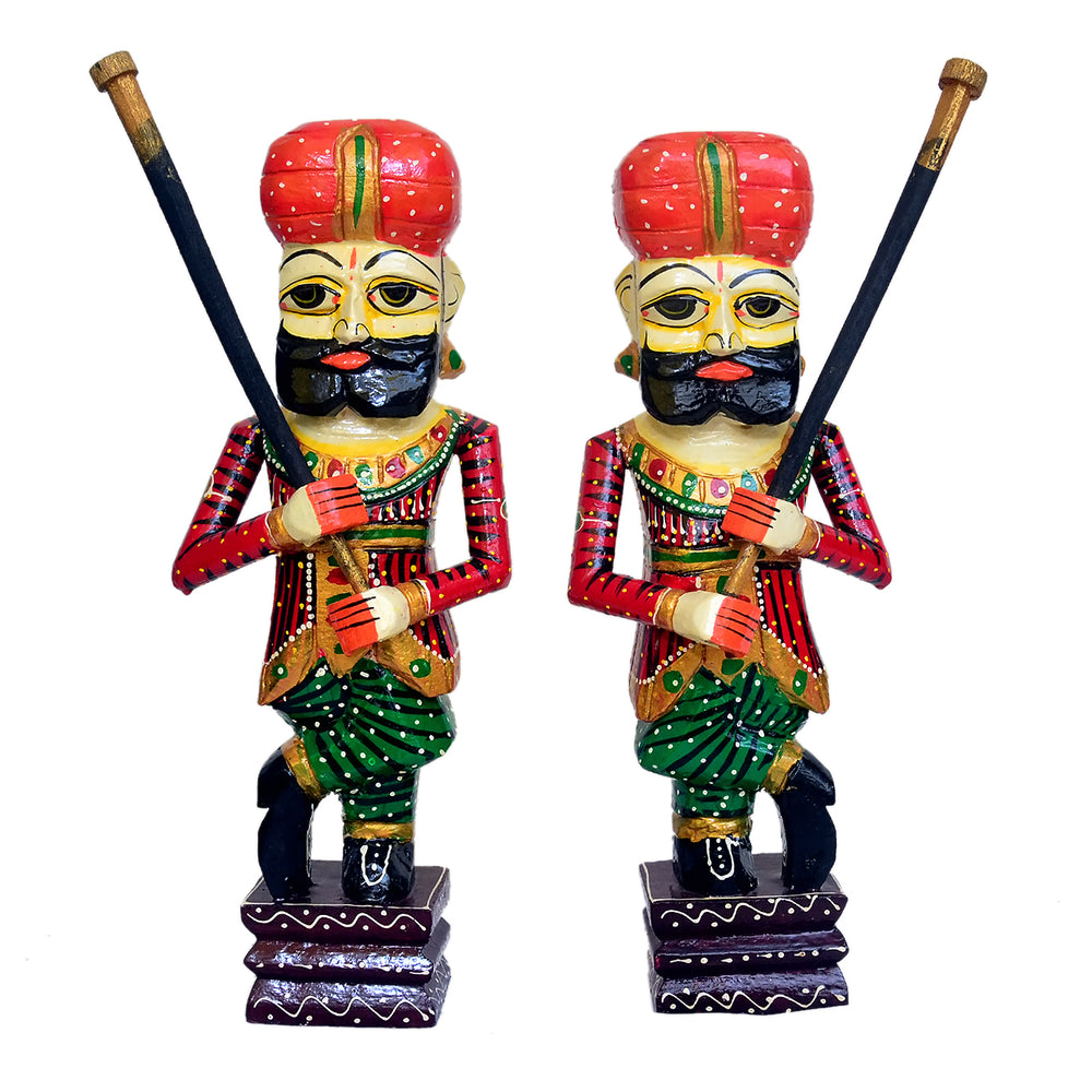 Handcrafted Wooden Rajasthani Warrior Figurines - Set of 2 WD-193-A