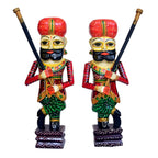 Handcrafted Wooden Rajasthani Warrior Figurines - Set of 2 WD-193-A