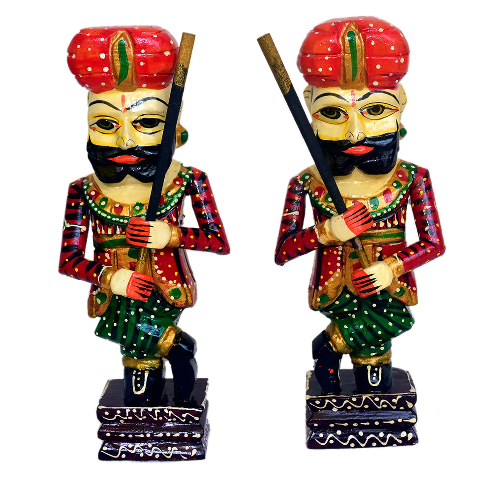 Handcrafted Wooden Rajasthani Warrior Figurines - Set of 2 WD-193-C
