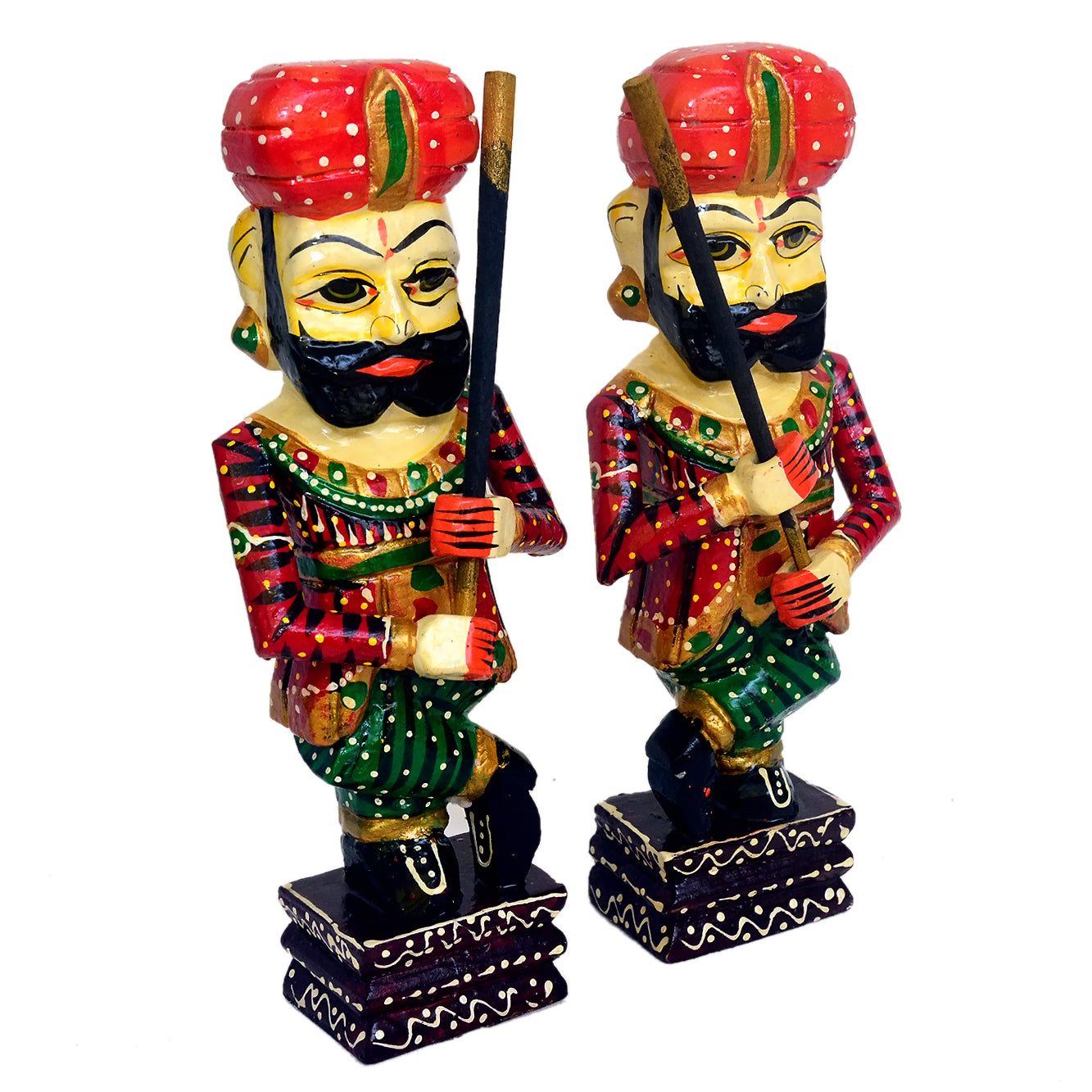 Handcrafted Wooden Rajasthani Warrior Figurines - Set of 2 WD-193-C