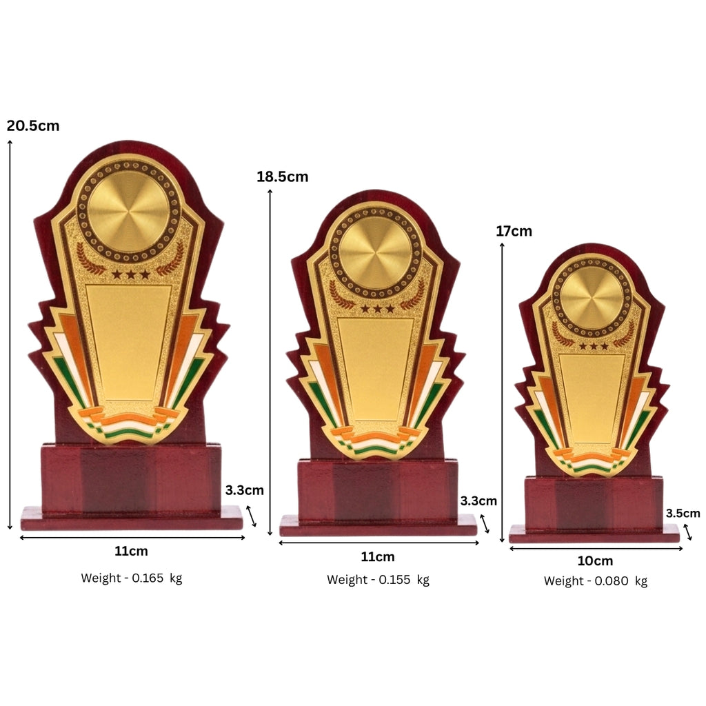 Premium Wooden Tricolor Memento Award | Elegant Golden Memento with Indian Flag Accents M-243
