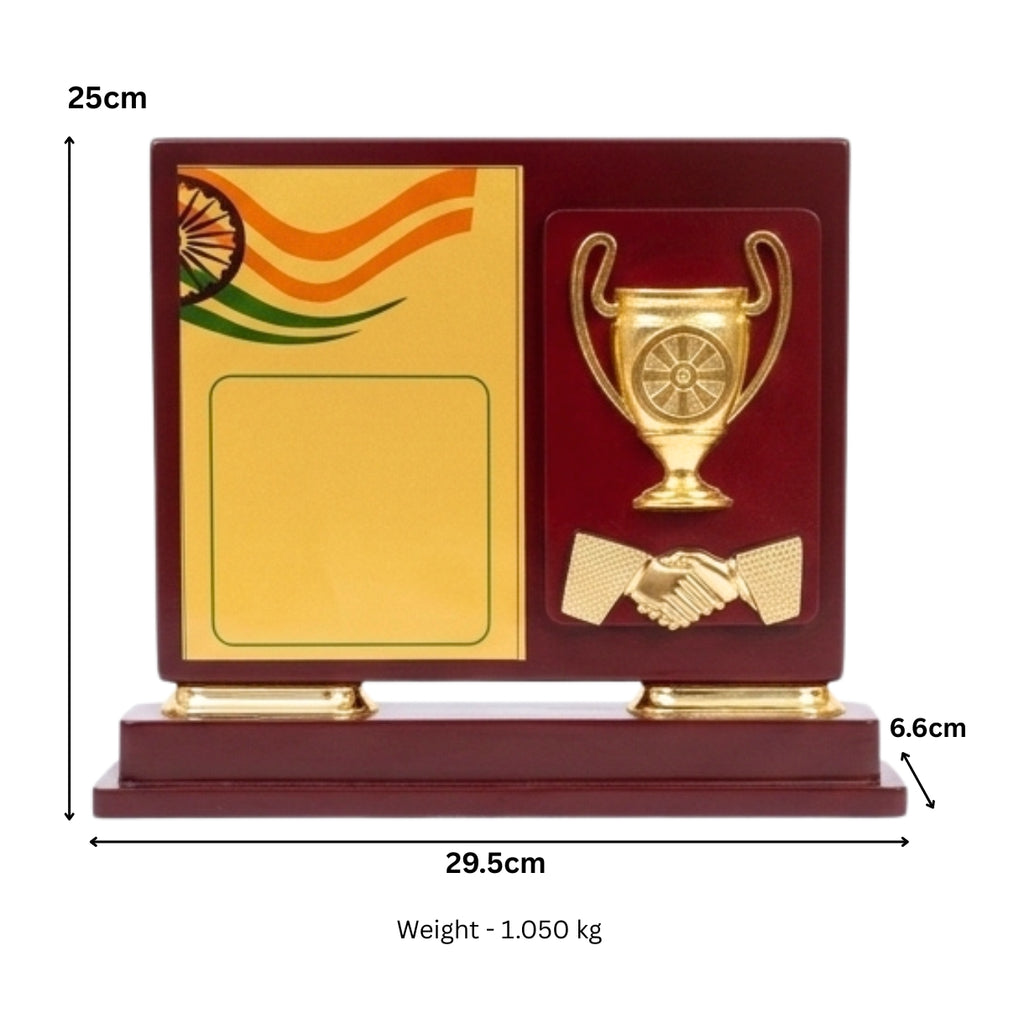 Premium Wooden Memento Trophy with Indian Tricolor Design & Golden Accents M-260-A