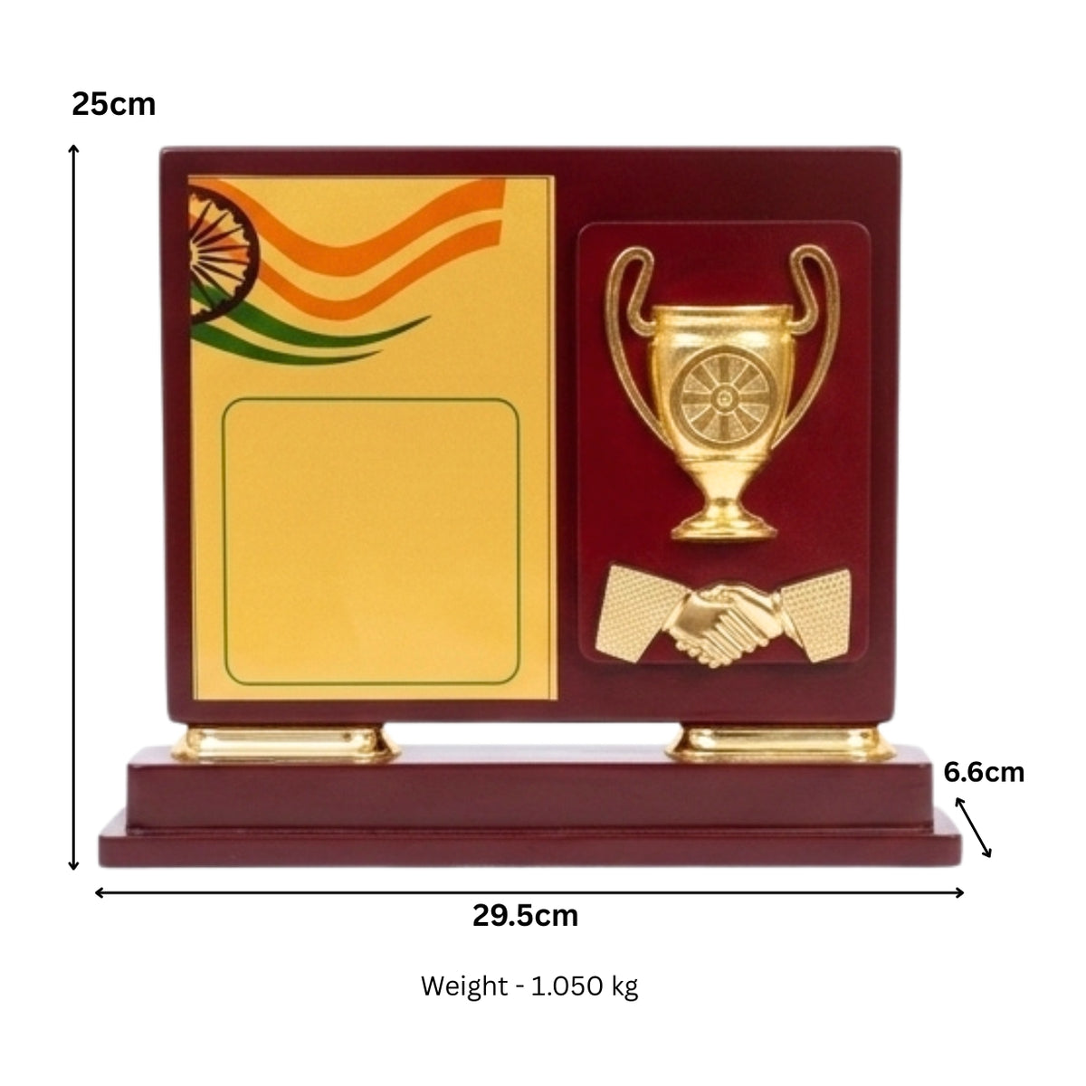 Premium Wooden Memento Trophy with Indian Tricolor Design & Golden Accents M-260-A