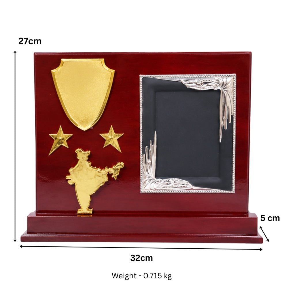 Premium Wooden National Recognition Memento with India Map and Shield Motif M-341-A