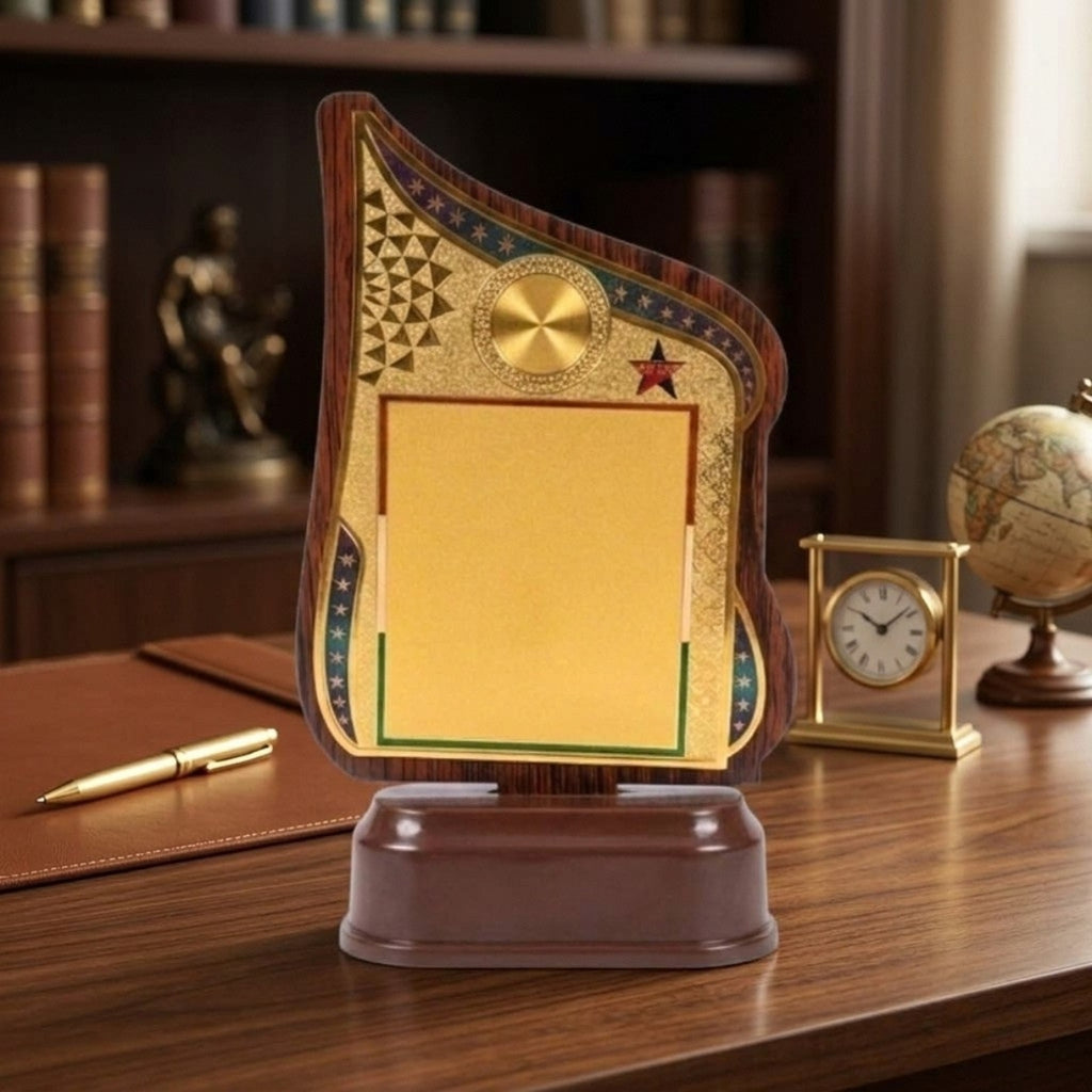 Elite Tricolor-Accented Wooden Finish Fiber Trophy & Recognition Memento M-628