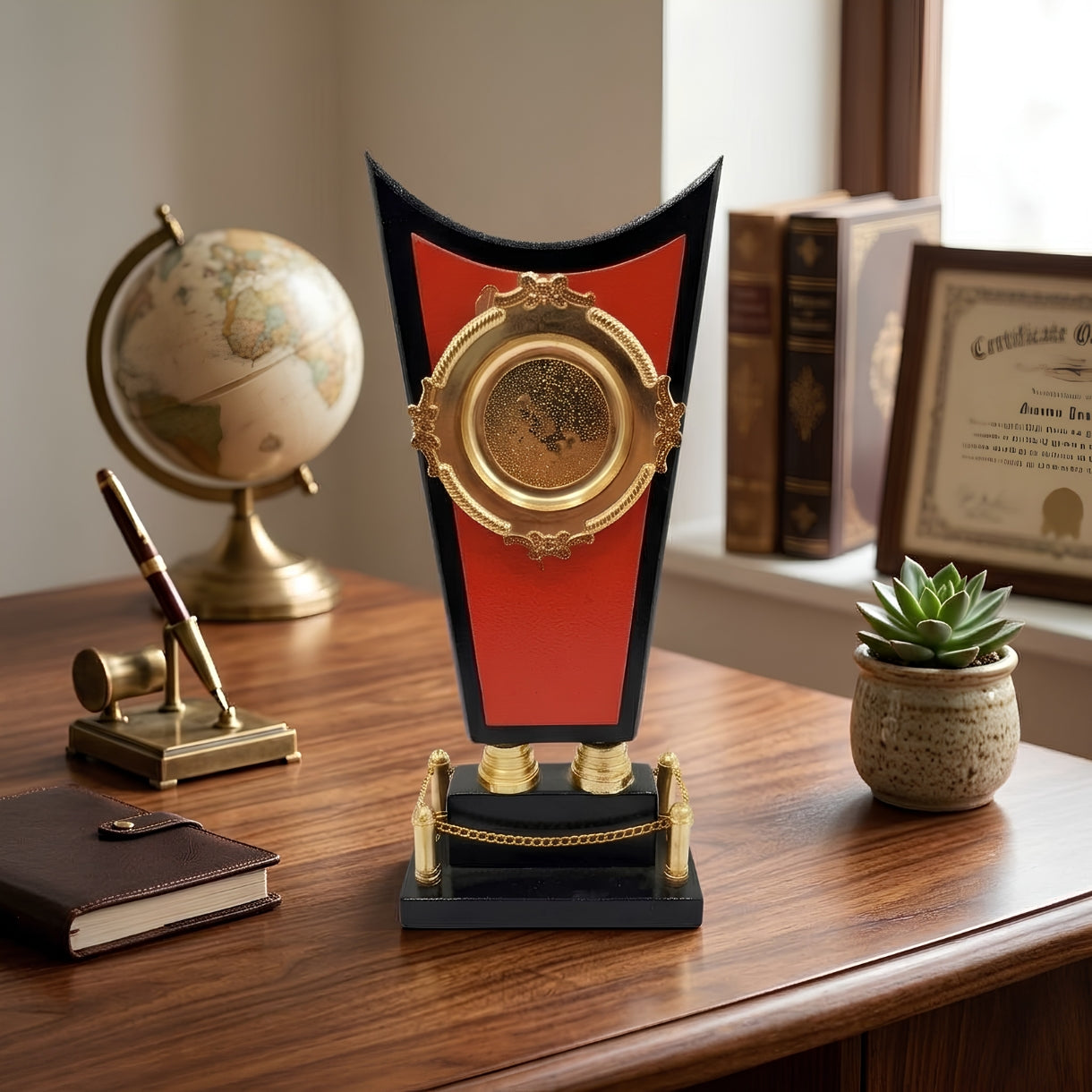 Elite Winged Matte Black & Crimson Recognition Trophy M-3