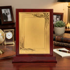 Classic Botanical Filigree Gold Plaque Mahogany Wooden Memento M-629-A