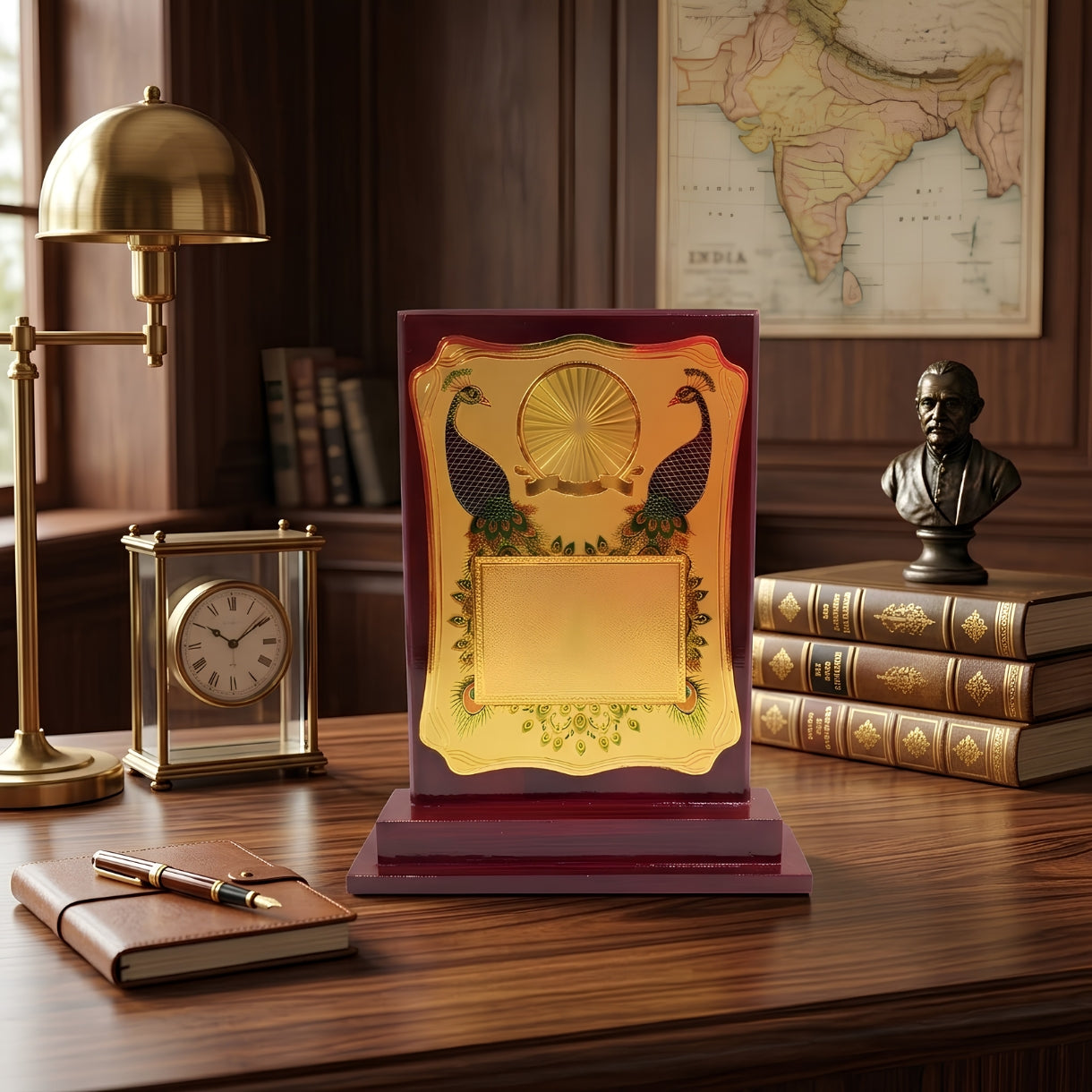 Traditional Indian Twin Peacock & Ashoka Chakra  Memento M-582-A