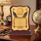 Royal Twin Peacock Traditional Gold Plaque Mahogany Wooden Memento M-353-A