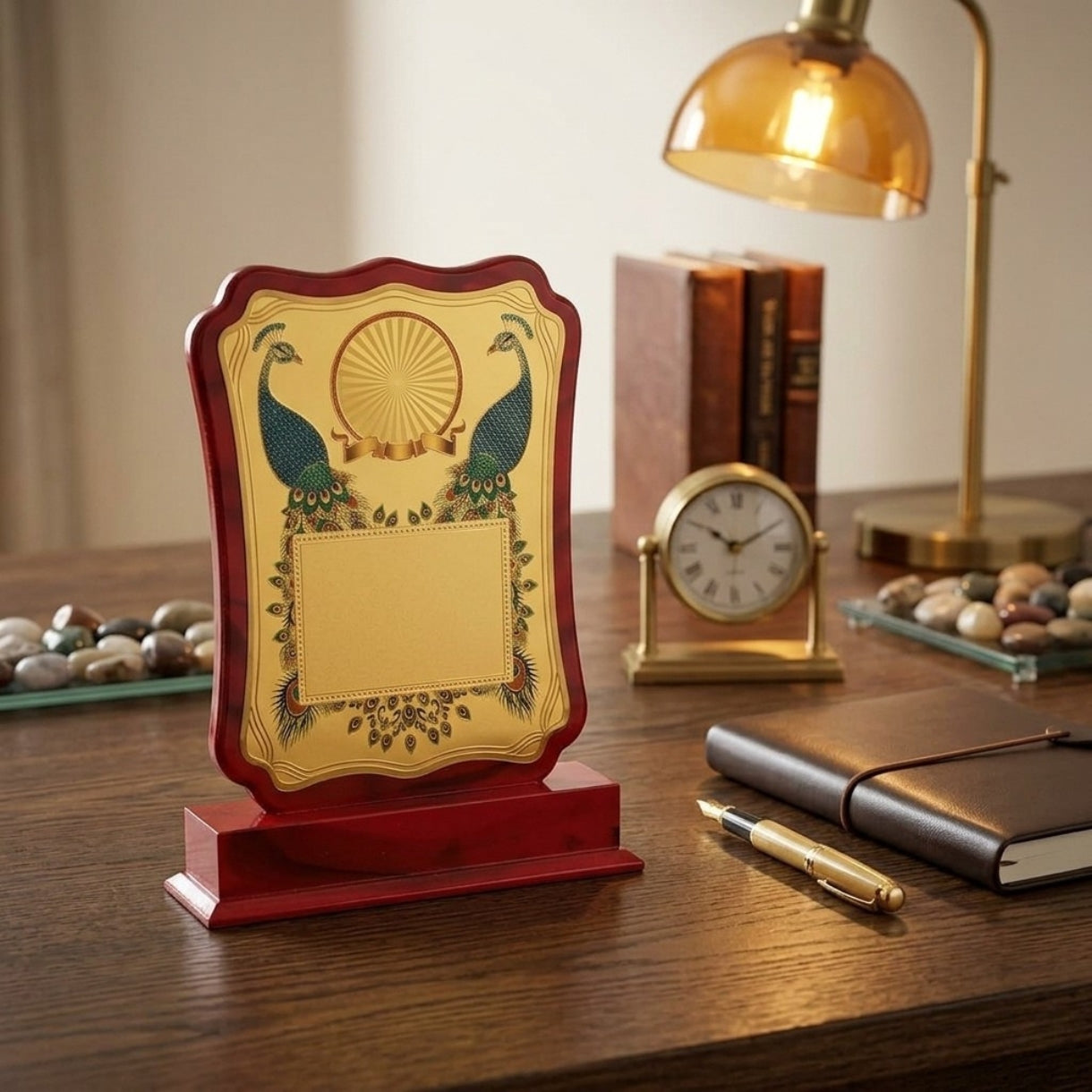 Traditional Golden Peacock & Wooden Memento Award M-351-A
