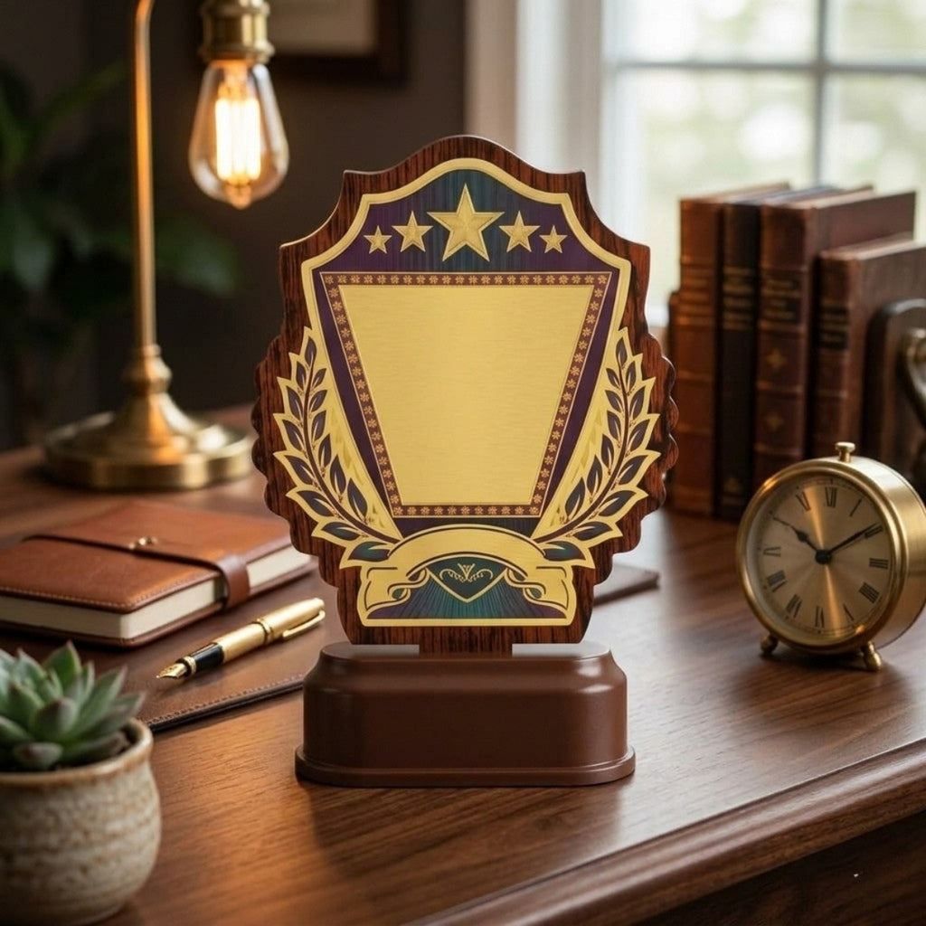 Classic 5-Star Golden Laurel Wreath Fiber Award Shield M-626