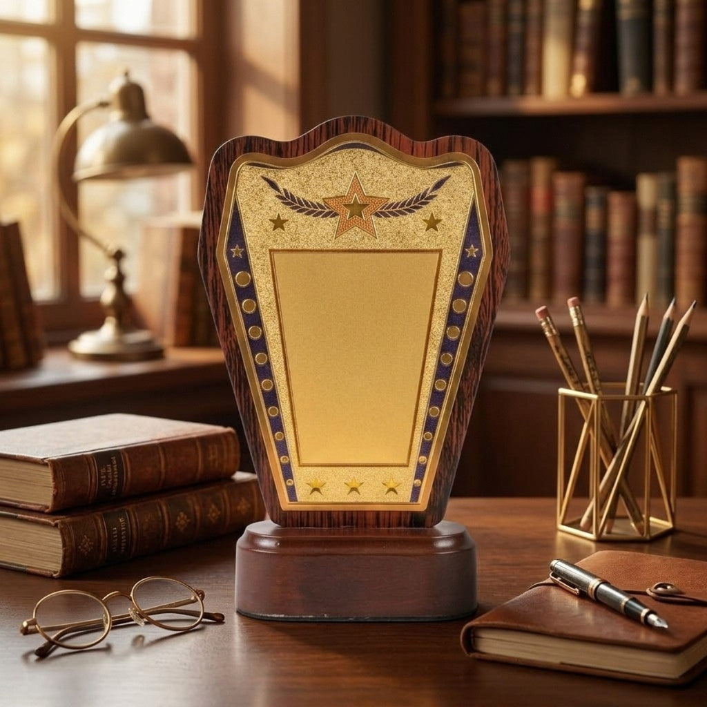 Classic Golden Star Laurel Wreath Fiber Award Shield M-619