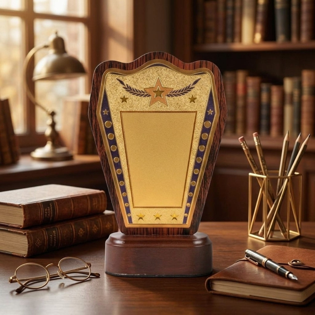 Classic Golden Star Laurel Wreath Fiber Award Shield M-619