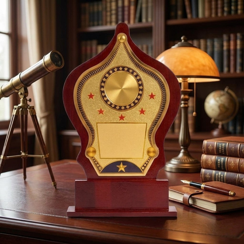Classic 5-Star Flame Silhouette Wooden Award Shield M-472