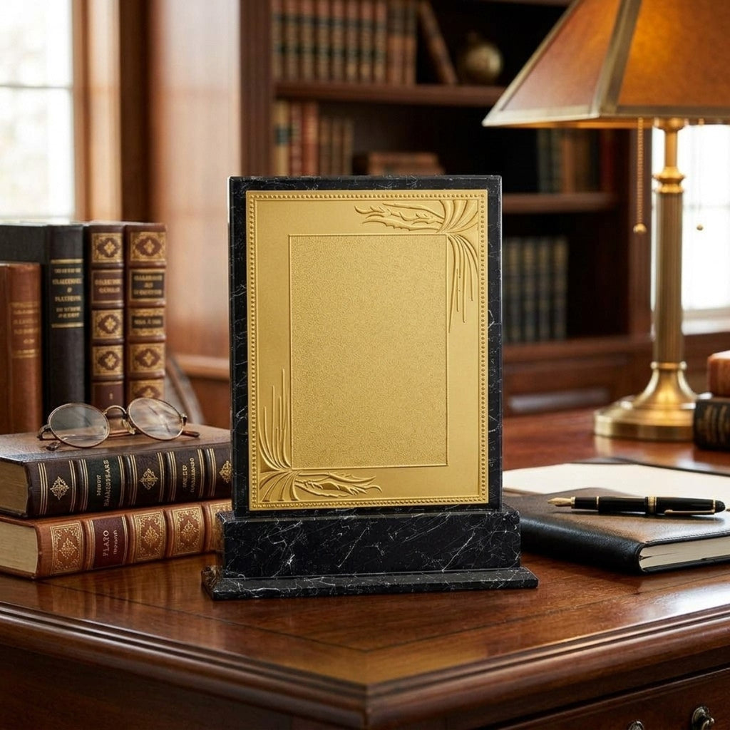 Luxury Black Marble Texture and Gold Corporate Memento M-322-B