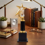Premium Golden Star Metal Memento | Elegant Crystal Ball & Black Pillar Trophy Award M-218