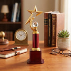 Elite Gold Star Trophy Award – Red Column & Wooden Base Memento M-218