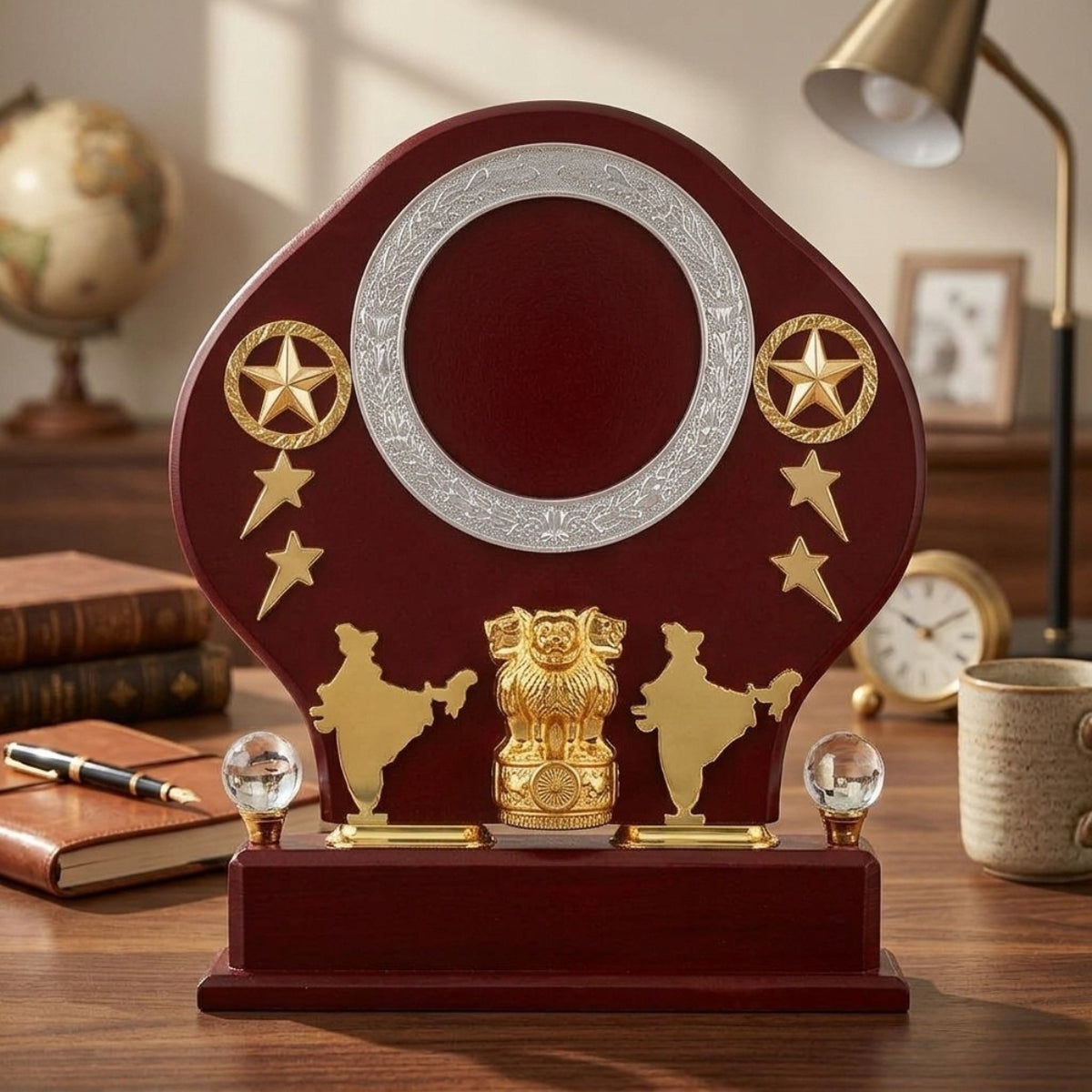Elegant India Patriotic Wooden Award Shield – Golden State Emblem Memento M-89-A