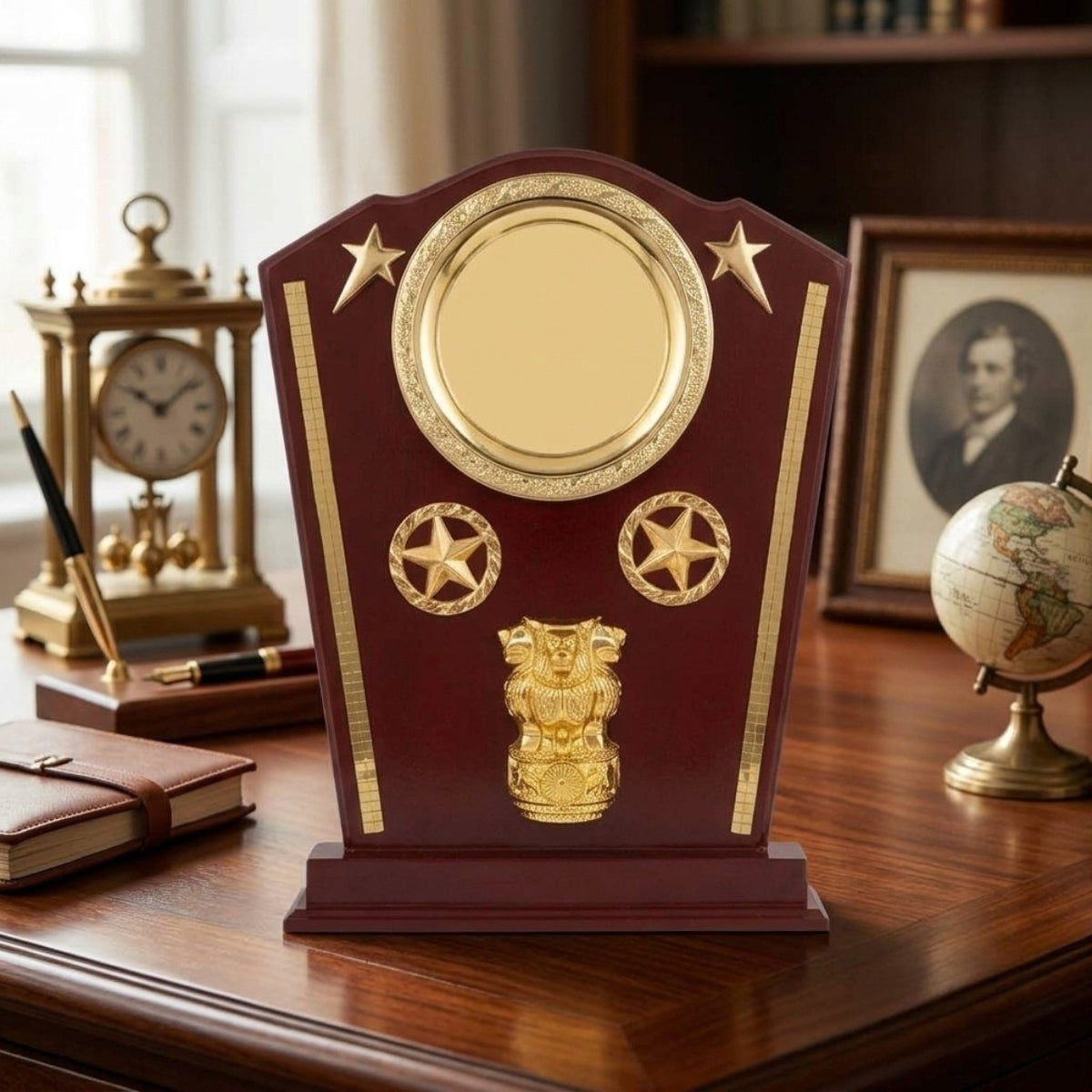 Premium Wooden Memento Trophy with National Emblem and Gold Highlights M-266-A