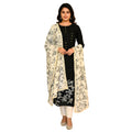 CraftEarth Women's Black Cotton Suit Set with White Pant & Dupatta K- D164