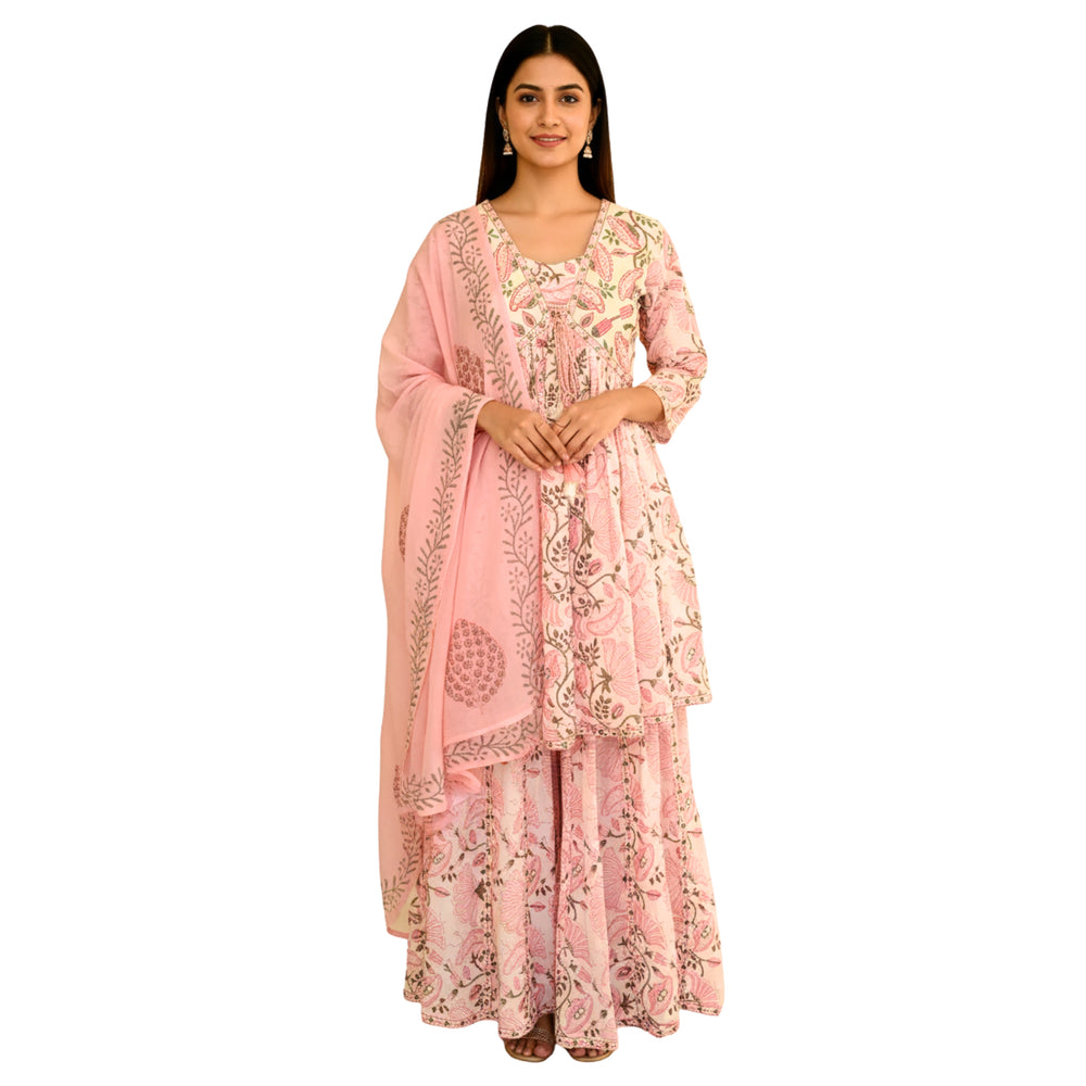 CraftEarth Women's Beautiful Pink Sharara Set with Dupatta K-D149
