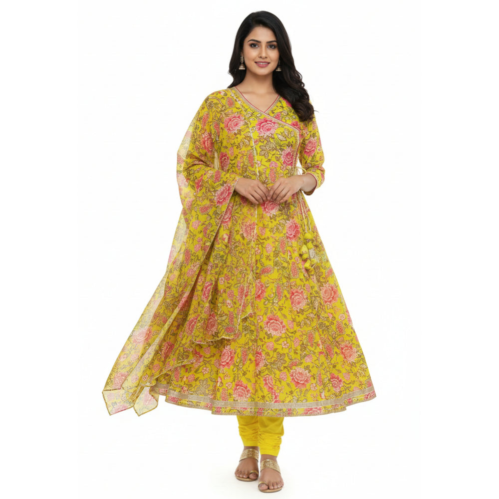 CraftEarth Women’s Yellow Angrakha Suit with Dupatta K-D162