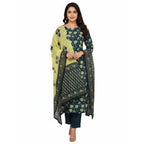 CraftEarth Women’s Blue Straight Cotton Kurta Suit Set with Dupatta K-D184
