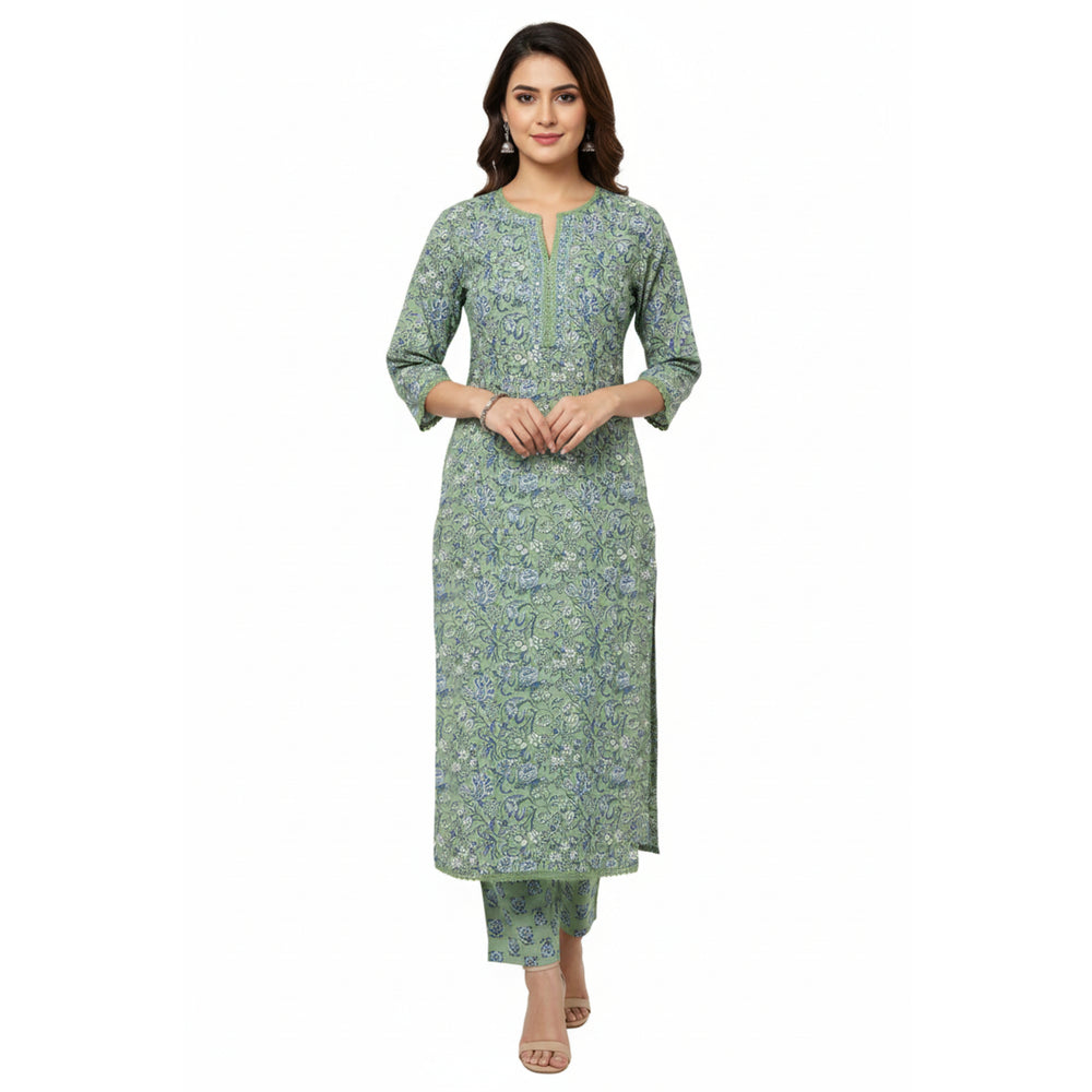 CraftEarth Women's Floral Printed Cotton Straight Kurta Suit Set K-D189