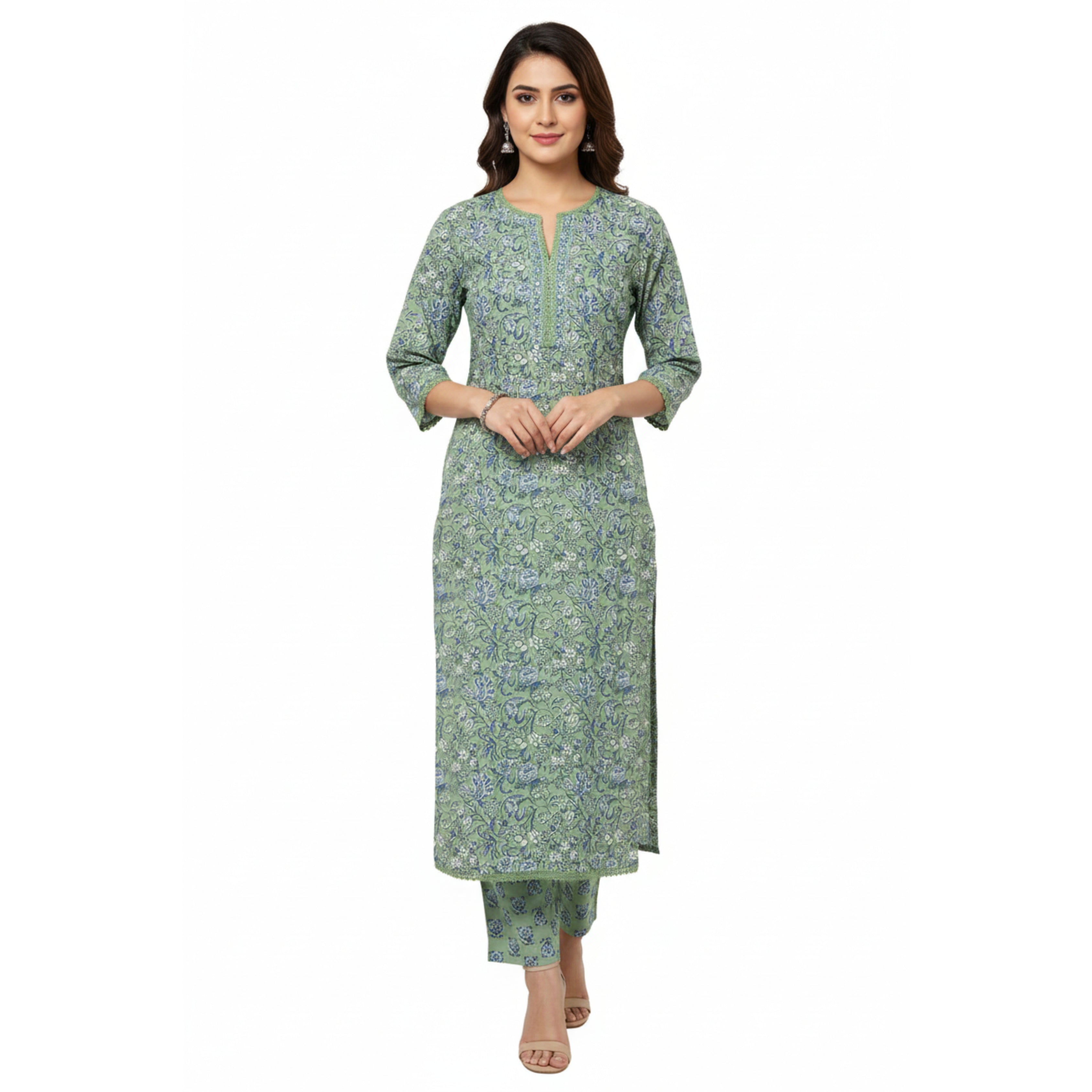 CraftEarth Women's Floral Printed Cotton Straight Kurta Suit Set K-D189